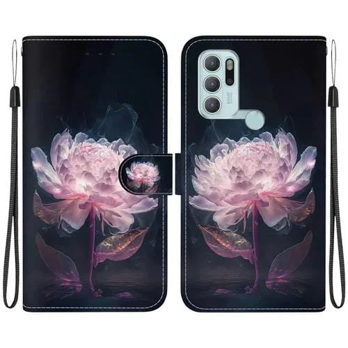 Funda de Cuero para Motorola Moto G60S con Dibujo Coloreado y Textura de Cristal (Peonía Púrpura)