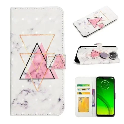 Funda de Cuero para Motorola Moto G7 Power con Dibujo 3D en Relieve (Mármol Triangular)
