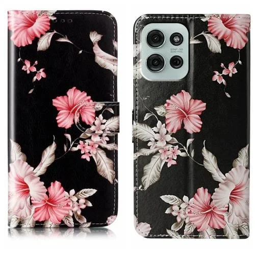 Funda de Cuero para Motorola Moto G75 con Patrón Mármol y Dibujo de Colores (Azalea)