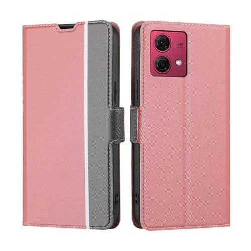 Funda de Cuero para Motorola Moto G84 5G con Botón Lateral y Textura de Sarga (Rosa)