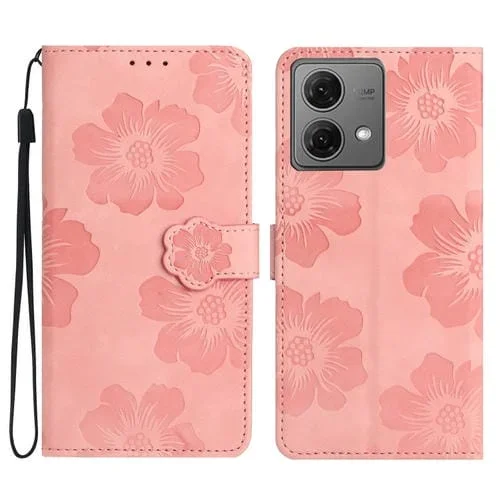 Funda de Cuero para Motorola Moto G84 5G con Estampado de Flores (Rosa)