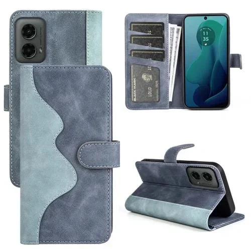 Funda de Cuero para Motorola Moto G84 con Tapa Horizontal y Costura (Azul)