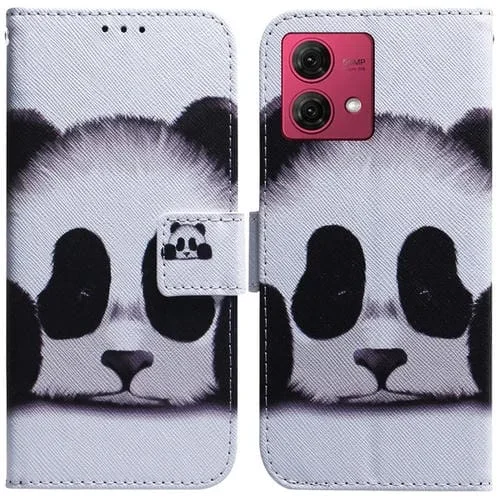 Funda de Cuero para Motorola Moto G84 con Tapa y Dibujo Coloreado (Panda)