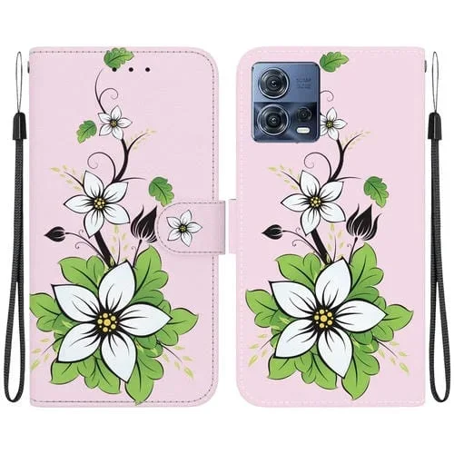Funda de Cuero para Motorola Moto S30 Pro 5G con Dibujo Coloreado y Textura de Cristal (Lirio)
