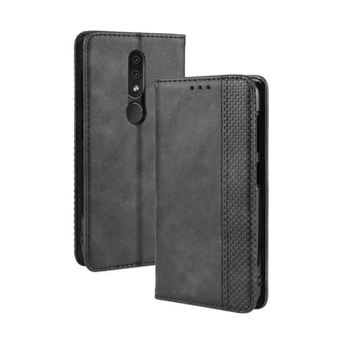 Funda de Cuero para Nokia 4.2 con Tapa Horizontal, Hebilla Magnética, Soporte y Ranuras para Tarjetas (Negro)