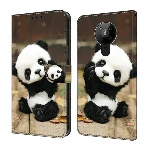 Funda de Cuero para Nokia 5.3 con Cristales Pintada (Panda)
