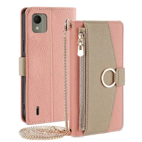 Funda de Cuero para Nokia C110 4G Crossbody con Textura Litchi (Rosa)