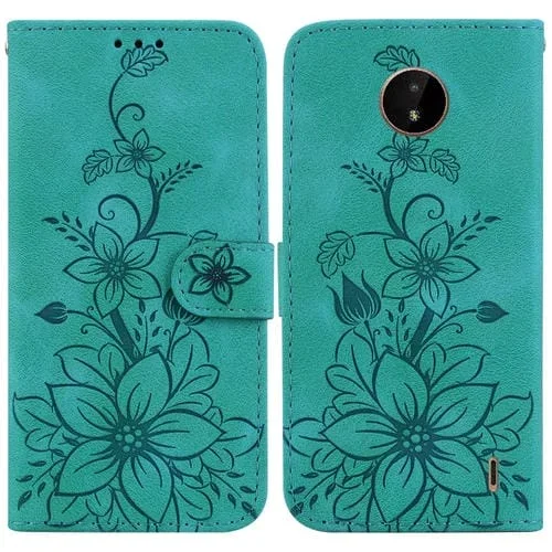 Funda de Cuero para Nokia C20 y C10 Lily con Relieve (Verde)