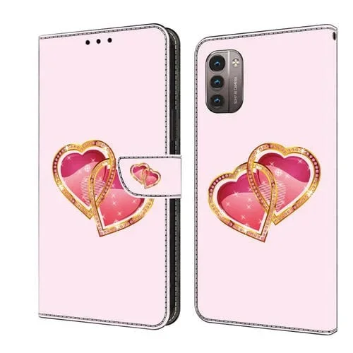 Funda de Cuero para Nokia G21 y G11 con Cristales Pintada (Love Peach)