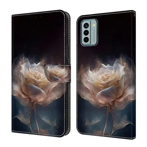Funda de Cuero para Nokia G22 con Cristales Pintada (Peonía)