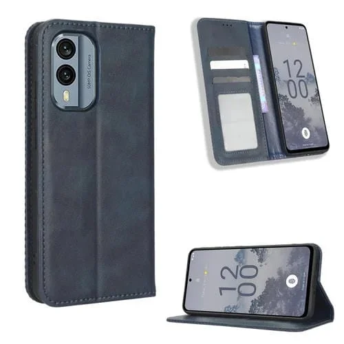 Funda de Cuero para Nokia X30 5G con Hebilla Magnética y Textura Retro (Azul)