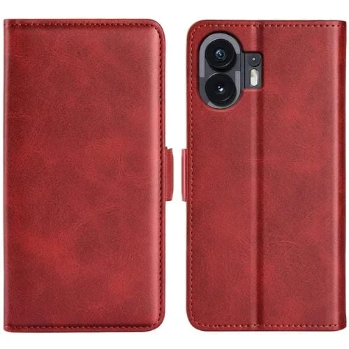 Funda de Cuero para Nothing Phone 2 con Tapa Horizontal y Hebilla Magnética Doble Cara (Rojo)