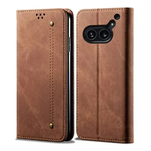 Funda de Cuero para Nothing Phone 2A con Tapa Casual y Textura Vaquera (Marrón)