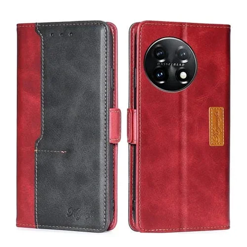 Funda de Cuero para OnePlus 11 con Hebilla Lateral y Color de Contraste (Rojo + Negro)