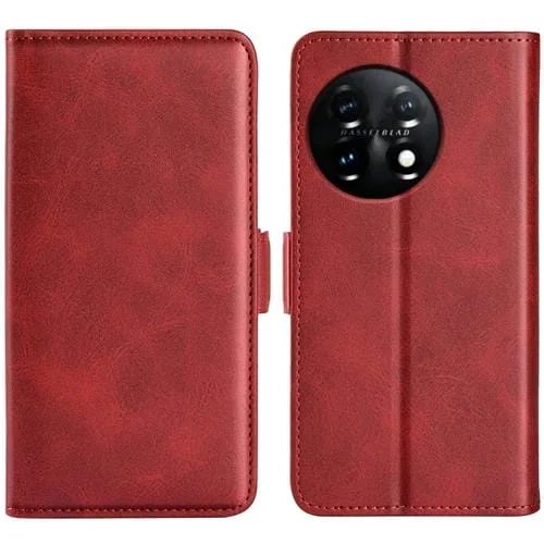 Funda de Cuero para OnePlus 11 con Hebilla Magnética de Doble Cara (Rojo)