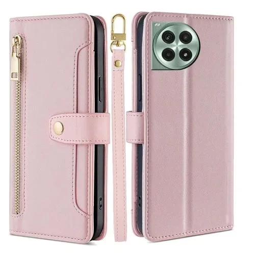 Funda de Cuero para OnePlus Ace 3 Pro 5G con Cremallera y Diseño de Oveja (Rosa)