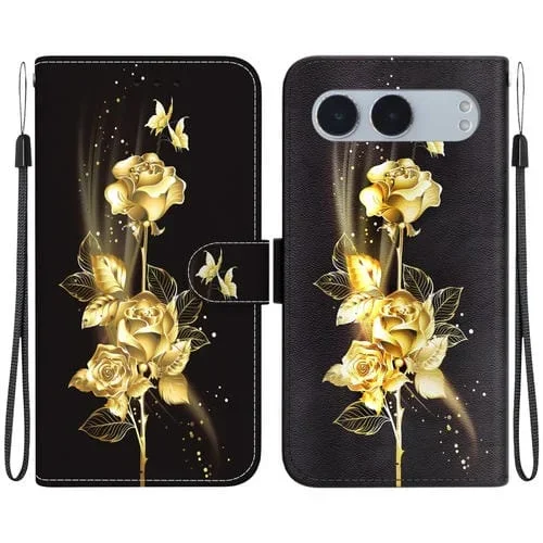 Funda de Cuero para OnePlus Nord 4 con Dibujo de Colores y Textura de Cristal (Mariposa Dorada y Rosa)