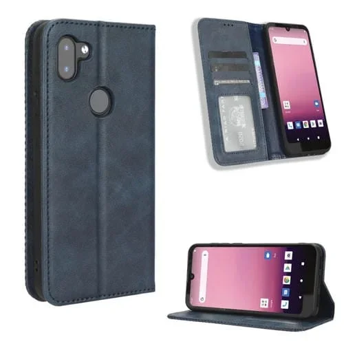 Funda de Cuero para Orbic Q10 4G con Hebilla Magnética y Textura Retro (Azul)
