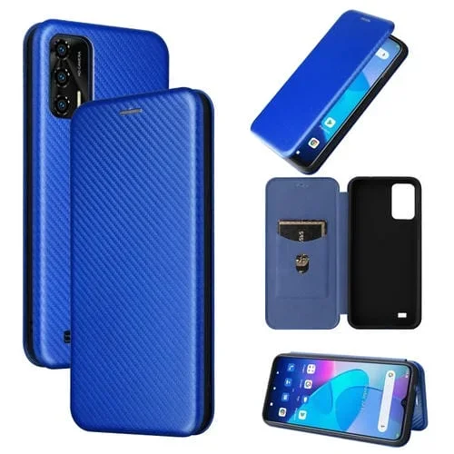 Funda de Cuero para Oukitel C31 con Textura de Fibra de Carbono (Azul)