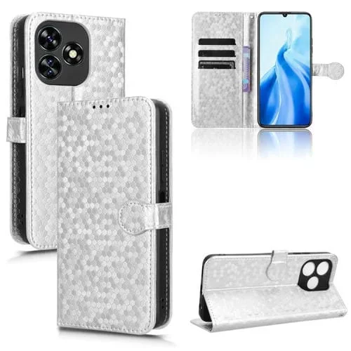 Funda de Cuero para Oukitel C51 con Textura Honeycomb Dot (Plata)