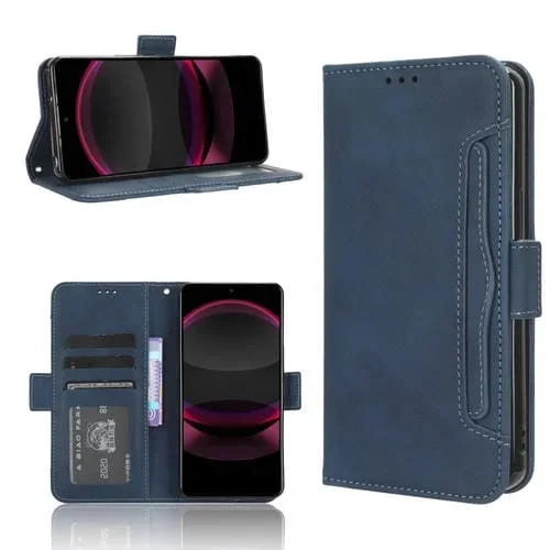 Funda de Cuero para Sharp Aquos R8 Pro con Textura Skin Feel, Ranuras para Tarjetas (Azul)