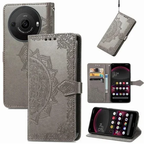 Funda de Cuero para Sharp Aquos R8 Pro Mandala Flower en Relieve (Gris)