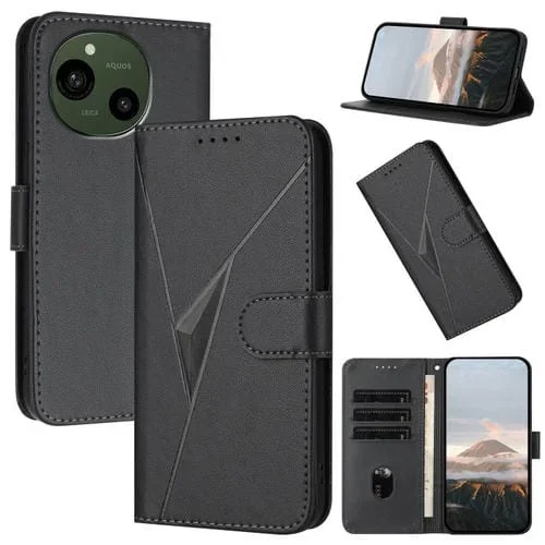 Funda de Cuero para Sharp Aquos R9 con Cierre de Hebilla y Diseño Triangular (Negro)