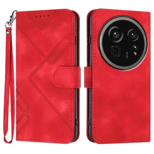 Funda de Cuero para Sharp Aquos R9 Pro con Diseño de Líneas y Tacto Suave (Rojo)