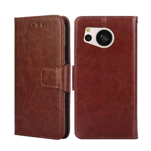 Funda de Cuero para Sharp Aquos Sense 8 con Textura de Cristal (Marrón)