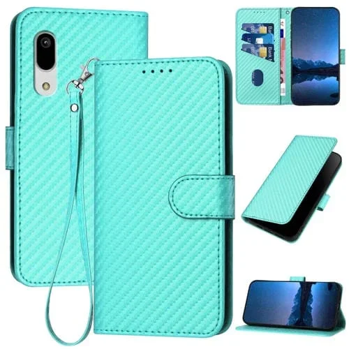 Funda de Cuero para Sharp Aquos Sense3 Yx0070 con Hebilla de Fibra de Carbono y Cordón (Azul Claro)