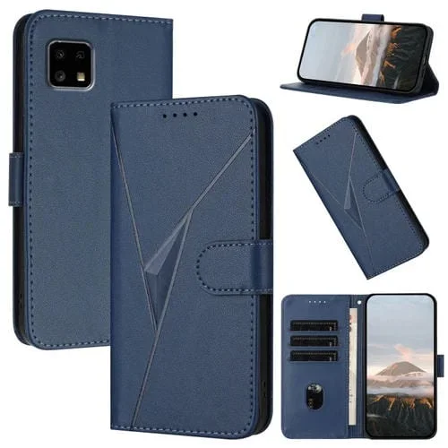 Funda de Cuero para Sharp Aquos Sense4 con Cierre de Hebilla y Diseño Triangular (Azul Real)
