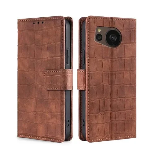 Funda de Cuero para Sharp Aquos Sense7 Plus con Skin Feel Cocodrilo y Cierre Magnético (Marrón)