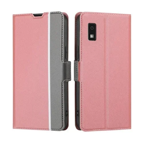Funda de Cuero para Sharp Aquos Wish 3 con Textura Twill y Botones Laterales (Rosa)