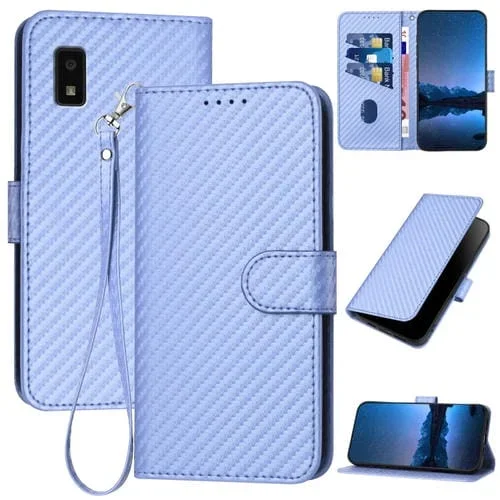 Funda de Cuero para Sharp Aquos Wish Yx0070 con Hebilla de Fibra de Carbono y Cordón (Púrpura Claro)