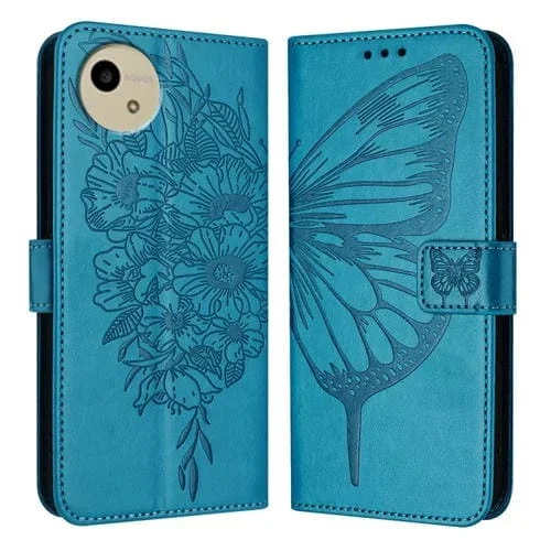 Funda de Cuero para Sharp Aquos Wish4 Sh-52E con Mariposa en Relieve (Azul)