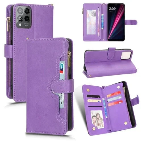 Funda de Cuero para T-Mobile Revvl 6 Pro 5G con Textura Litchi y Cremallera (Púrpura)