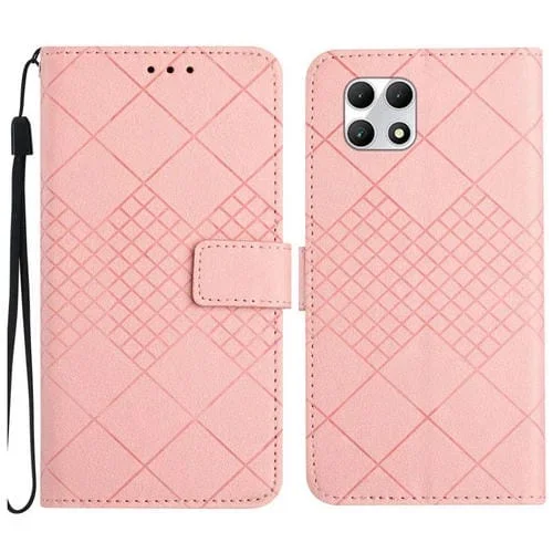 Funda de Cuero para T-Mobile Revvl 7 5G con Textura de Rejilla Rómbica (Rosa)