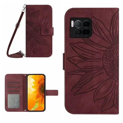 Funda de Cuero para T-Mobile Revvl 7 Pro 5G Skin Feel con Tapa y Cordón (Rojo Vino)