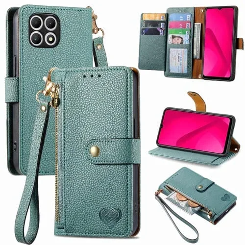 Funda de Cuero para T-Mobile T Phone 2 Pro 5G Love Zipper Lanyard (Verde)