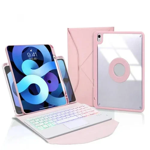 Funda de Cuero para Tableta iPad Air 10.9 Z098B-As Teclado Bluetooth Panel Táctil Retroiluminación Ranura Bolígrafo (Rosa)