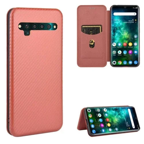 Funda de Cuero para TCL 10 Pro con Tapa Magnética Horizontal y Ranura para Tarjeta (Marrón)