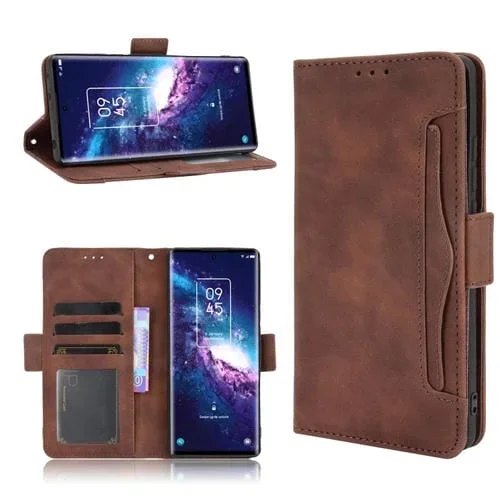 Funda de Cuero para TCL 20 Pro 5G con Soporte, Ranuras para Tarjetas y Marco de Fotos (Marrón)