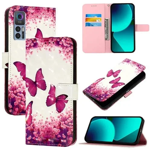 Funda de Cuero para TCL 30+ con Tapa Horizontal y Pintura 3D (Mariposa Rosa)