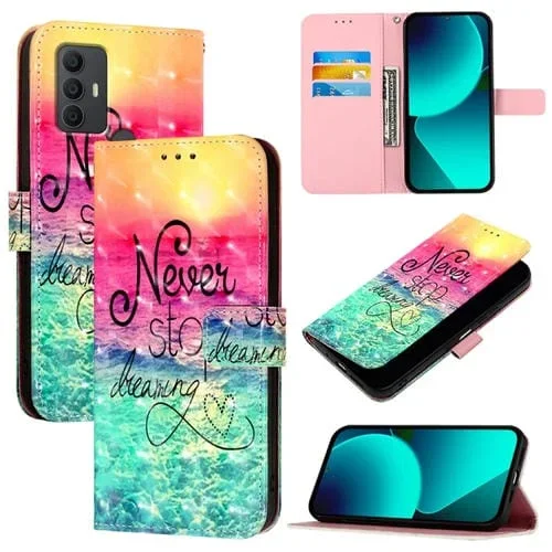 Funda de Cuero para TCL 306 con Tapa Horizontal y Pintura 3D (Persiguiendo Sueños)