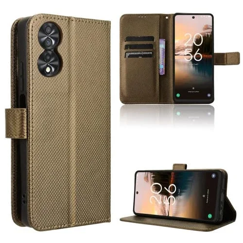 Funda de Cuero para TCL 40 Nxtpaper 4G con Textura de Diamante (Marrón)