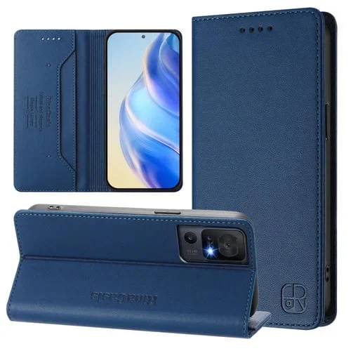 Funda de Cuero para TCL 40 Se Rc01 con Doble Pliegue y Succión Magnética Rfid (Azul Oscuro)
