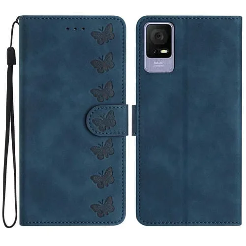 Funda de Cuero para TCL 405 / 406 / 408 Seven Butterflies con Relieve (Azul)