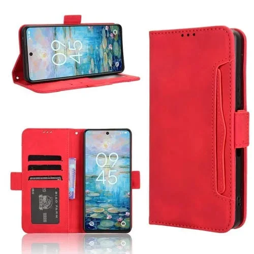 Funda de Cuero para TCL 50 Nxtpaper 5G con Textura Piel de Becerro y Ranuras (Rojo)