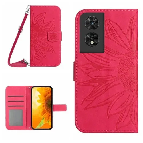 Funda de Cuero para TCL 50 Se y 40 Nxtpaper 4G con Tapa en Relieve y Cordón (Rojo Rosa)