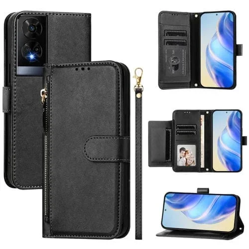 Funda de Cuero para TCL 50 Xe con Cremallera y Ranuras para Tarjetas (Negro)